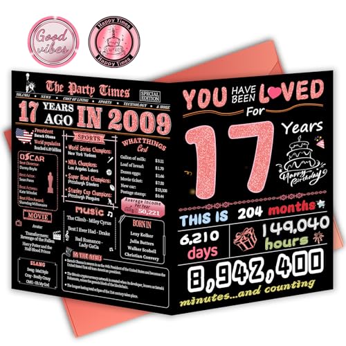 FOBELEC 17th Birthday Card, 17th Birthday Decorations for Girls, Happy Birthday Cards for 17 Year Old Daughter, Birthday Gifts for Granddaughter, Back in 2009