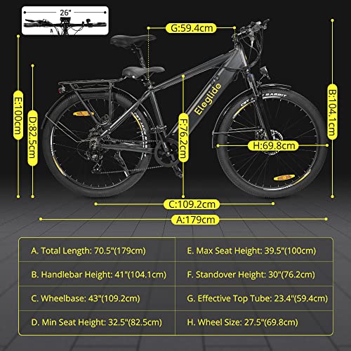 Eleglide Electric Bikes, T1 Electric Bicycle Mountain Bike, 27.5" E bike Commute Trekking E-bike with 36V 12.5Ah Removable Li-Ion Battery, LCD Display, Shimano 7 Speed, Dual Disk Brake - Image 7
