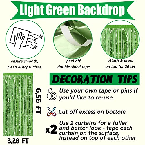 Image of 4 Pack Fringe Curtain Backdrop, 3.2Ft x 6.6Ft Light Green Metallic Tinsel Foil Fringe Streamers Background for Photo Booth Birthday Wedding Baby Shower Carnival Easter Mother's Day Party Decorations