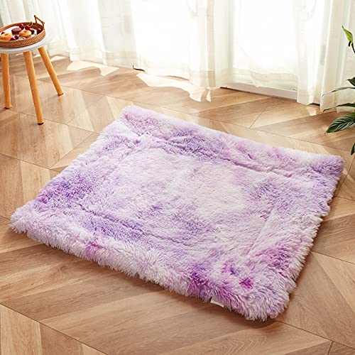 Werdim Dog Cat Bed Mats Soft Crate Pad Blanket Plush Fluffy Self-Warming Pet Nest Bed For Small Medium Large Dogs And Cats, Tie Dye Purple, 20" X 24" #TOP2