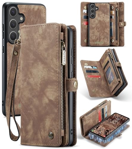 Etui Galaxy S25 flip antichoc en silicone TPU et cuir avec rabat lanière magnétique marron