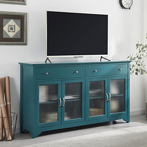 Jiejiegao 68” Tv Console, Dining Living Room Cupboard，Storage Buffet Cabinet, Sideboard With Glass Door And Adjustable Shelves, Console Table For Dining Living Room Cupboard(Teal Blue) #TOP4