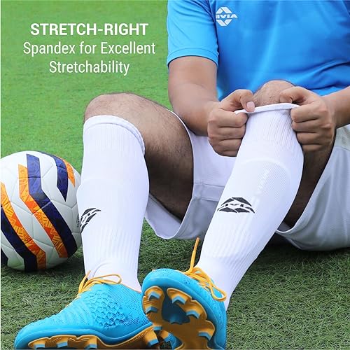 Image of Nivia Plain Encounter Football Stockings for Men & Women, Knee Length Stockings, Football Socks, Soccer Socks, (White /Black) Size-L (Pack of 2)