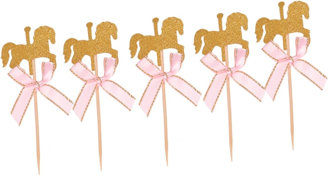 Alipis 30pcs Creative Carousel Cake Picks Bowknot Fun Cupcake Topper Decorations for Birthday Party Desserts for Cakes Ice and More