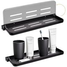 DEAYOU 2 Pack Folding Wall Shelf for Bathroom, 90 Fold Up Floating Shelf, Wall Mounted Drop Down Metal Shelves for RV, Campers, Laundry Room, Toilet Room, Kitchen, Waterproof, Space Saving, 15.7"
