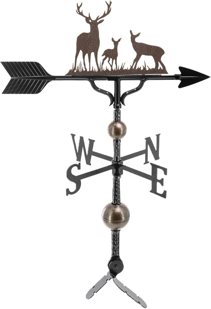 Montague Metal Products Deluxe Deer Family Weathervane - 14 Ornament Colors Available - Roof Mount Included (4 to Choose from) - Buck Deer Roof Mount Weathervane - Hunter Decor