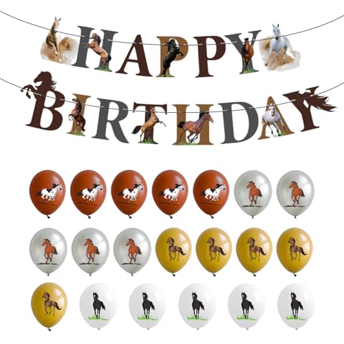 20 stycken hästballonger, 1 st födelsedagsflagga, hästfödelsedagsdekorationer, hästtema partydekorationer, roligt födelsedagsset