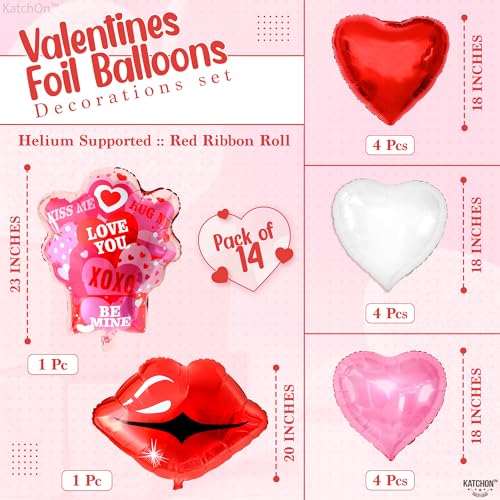 Image of KatchOn Huge Valentine's Balloons Set - Pack of 14 I Love You Balloons, XOXO, Lip Balloons & Heart Balloons for Valentines Day Decor Galentines Day Valentines Day Decorations