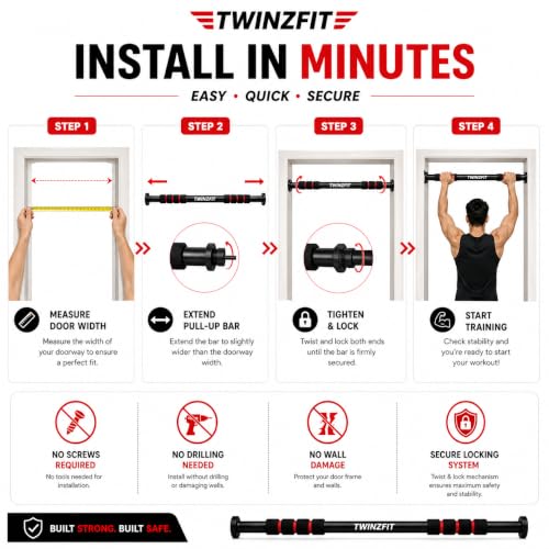 Image of Pull up Bar for Home for Kids & Adults [100 KG] | Pull up Bar Wall Mounted with Anti-Skid Grip | No-Drill Installation Pull-up Bars for Home Workout | Gym Equipment for Home Workout (62-100 CM)