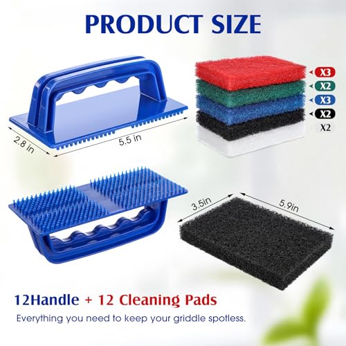 12-Set Heavy-Duty Griddle Cleaning Kit w/ Scouring Pads & Handles - image 3