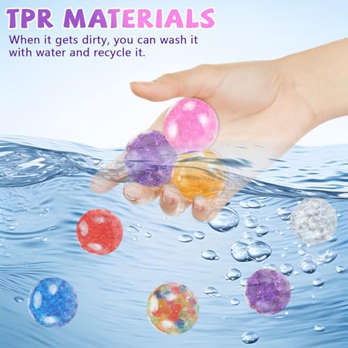 Farerkass 24 Stück Anti Stress Spielzeug Bälle, Mini Mesh Stressbälle Antistressball Kinder Set, Squishy Balls mit Wasserperlen, Squeeze Ball für Angst abbauen und Beruhigung Geburtstag Geschenke