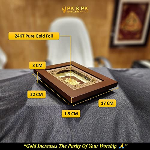 Image of Pk & Pk Jewellers Lord Radha Krishna with Peacock Photo Frame | 24KT Pure Gold | Solid Carving Collection | Extra Mini (For Premium Gift, Temple, Home Decor, Wall Decoration)