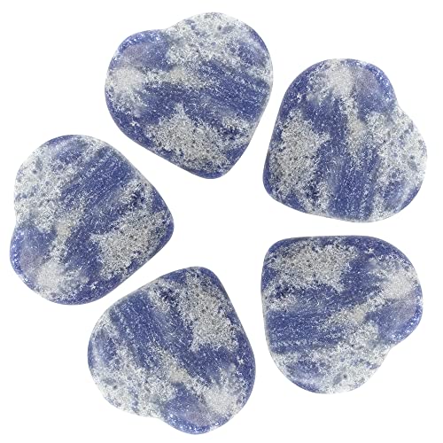 Crocon® 5 Pcs Sodalite Heart stone 25mm Mini Heart Shape gemstone Puff Stones Set 400+ Carats Pocket Crystal Healing Tumble Collection Palm Worry Stone Good Luck Meditation Gift Craft Home Decor