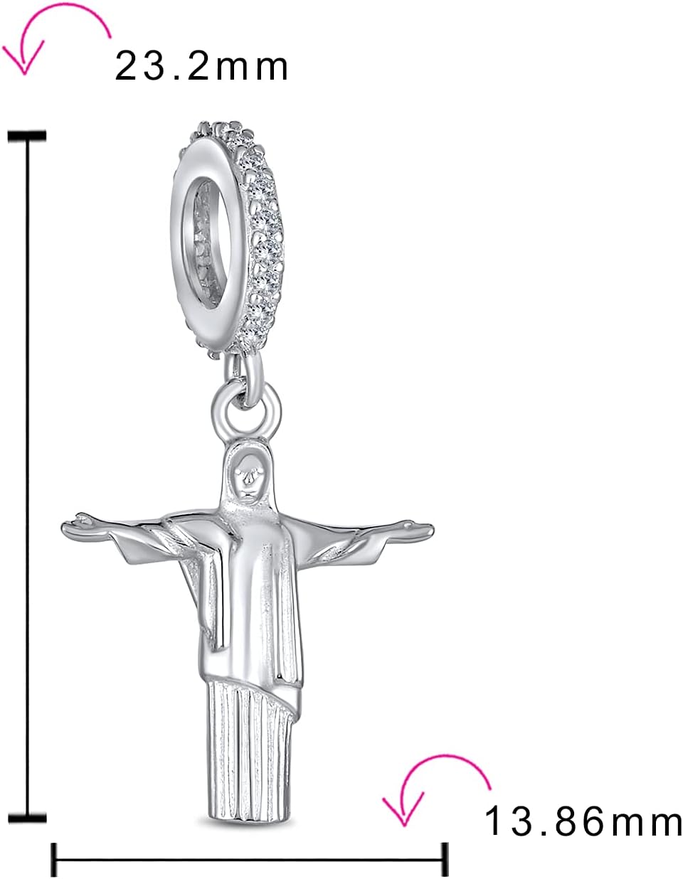 Bling Jewelry Tourism Brazil Vacation Christo Redentor Brazilian Landmark Jesus Christ Dangle Charm Bead For Women Teen .925 Sterling Silver Fits European Bracelet