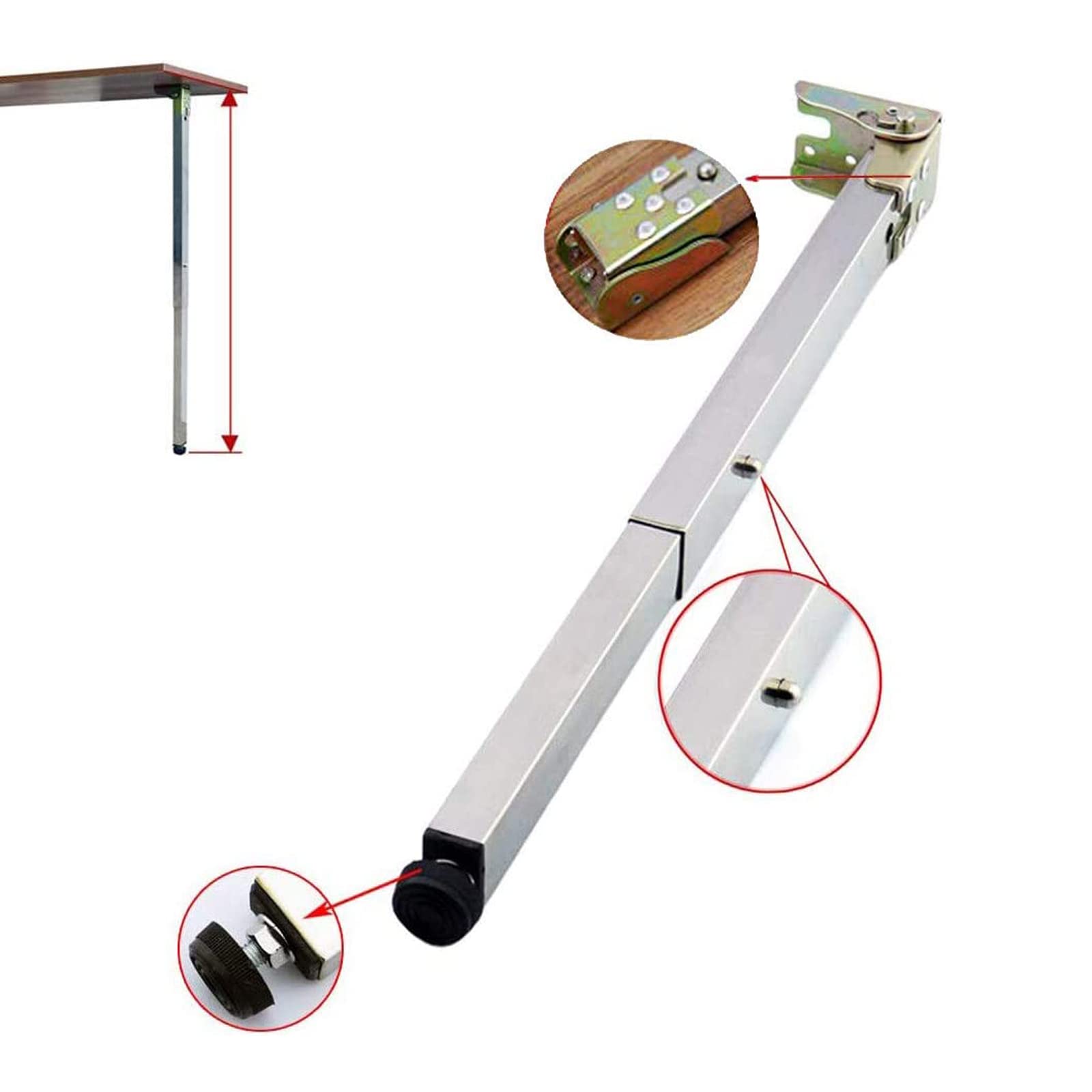 Regulowane składane nogi stołu ze stali nierdzewnej z zaślepkami i śrubami, teleskopowe nóżki meblowe do stołu jadalnego, baru, szafki (1 sztuka, 34 cm do 50 cm)