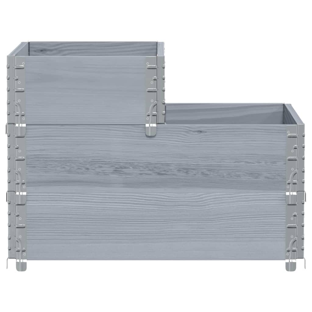 Marco para palés de 3 niveles, gris, 120 x 80 x 60,5 cm, madera maciza de pino apilable y plegable, marco para palés para transporte, almacenamiento y jardinera elevada