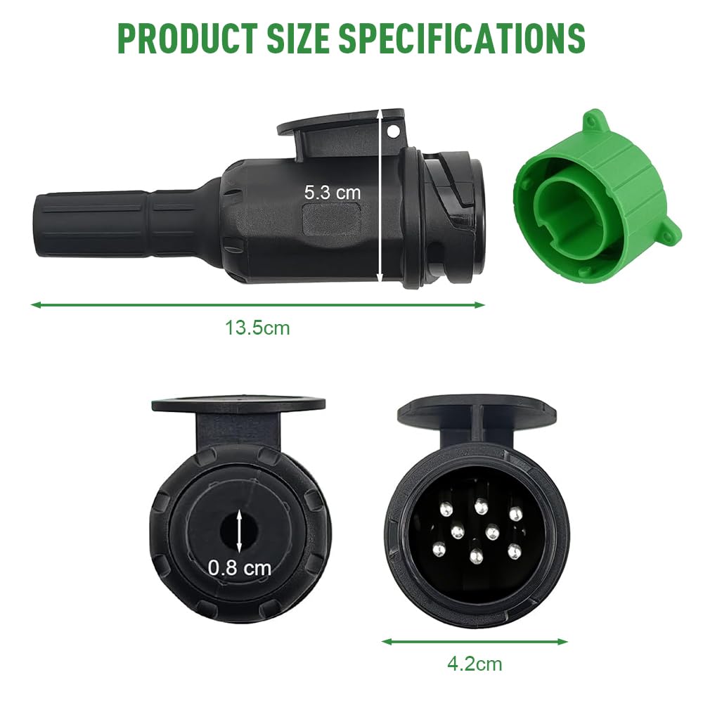 mizikuu Fiche Remorque 8 Broches, Fiche de Remorque de Qualité Supérieure, Contact à vis 13/8 Broches Selon la Norme ISO 11446, avec Bouchon de Protection Vert, pour 12 V
