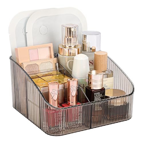 JessLab Trucco Organizzatore, PET Cura della Pelle Organizzatore con 5 Compartimenti Cosmetici Stoccaggio Trucco Organizzatore per Scrivania Armadio Bagno Vanità Piano di Lavoro, Grigio