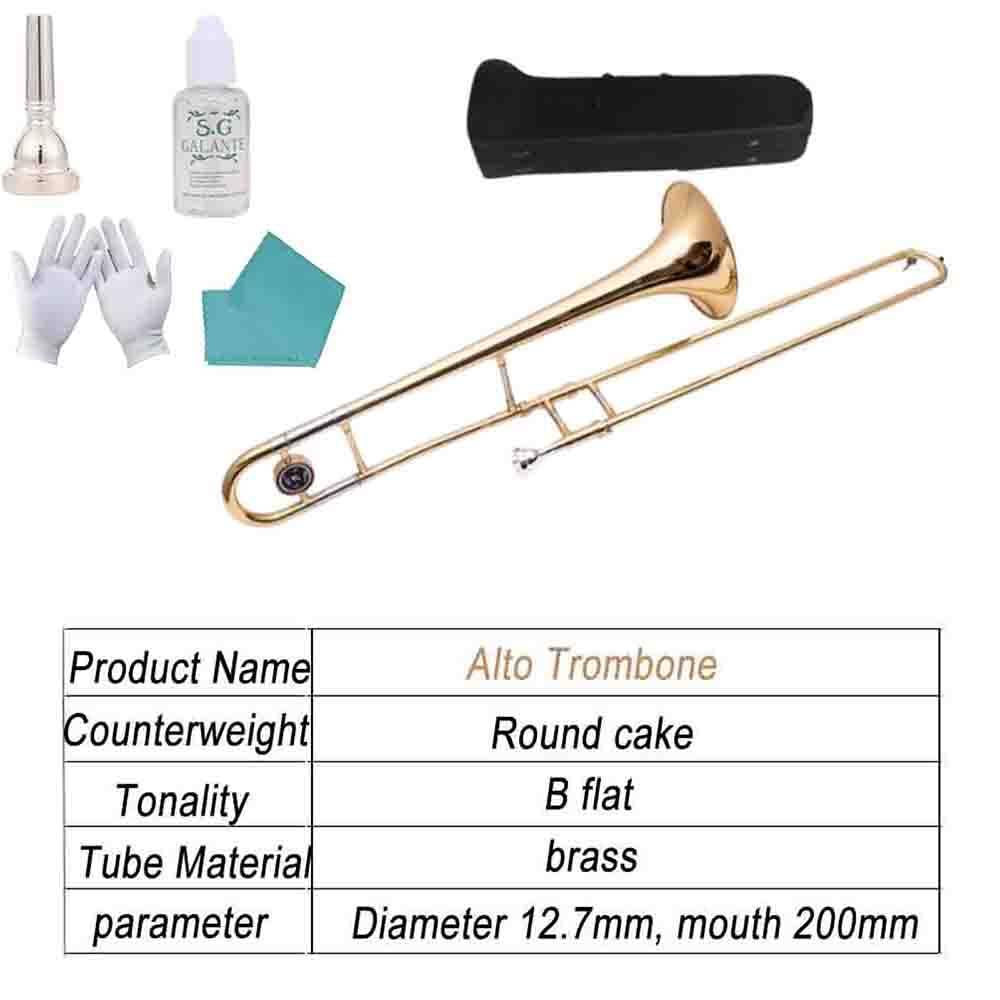 Classic Trombón alto para principiantes,en tonalidad de mi bemol y si bemol, instrumento de metal lacado,trombón alto en mi bemol,Incluye estuche, boquilla, guantes y paño de limpieza