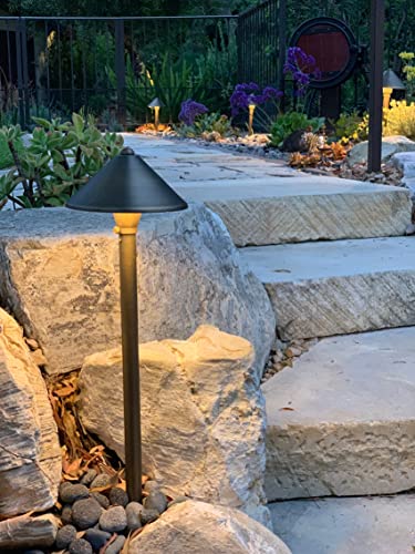 VOLT Cast Brass Conehead 12V LED Outdoor Path Light 6-Pack Kit with 150W Low Voltage Transformer for Landscape Lighting on Outdoor Pathway, Walkway, Garden, Driveway or Patio - Thumbnail 7