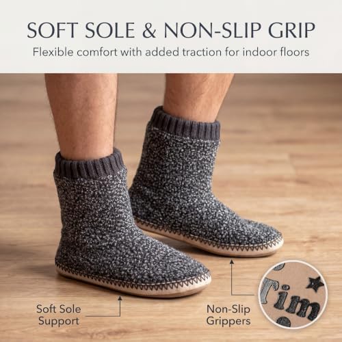 Image of cosyone1997 Boot Slippers for Men Indoor Non Slip Soft Sole | Textured knit upper, fuzzy lining, ankle-high coverage and cushioned insole for cold floors; machine washable