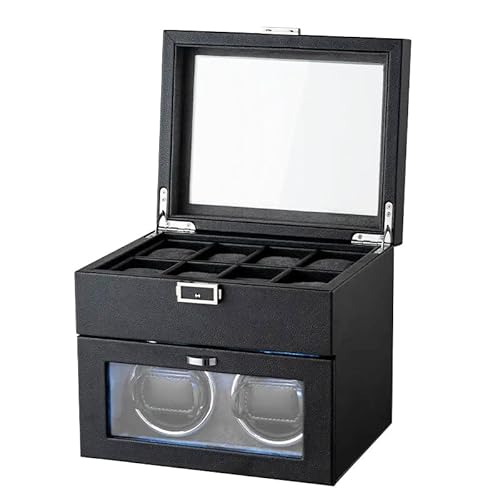 HEYOUTH Caja Relojes Automático con Watch Winder LED, 2+8 Compartimentos Silencioso, Motor adicional Caja giratoria automática (Negro)