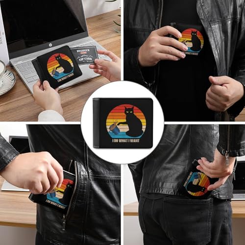 Do What I Want for Black Cat Men's Minimalist Wallet Blocking Leather Bifold Wallet Slim Purse with 6 Credit Card3