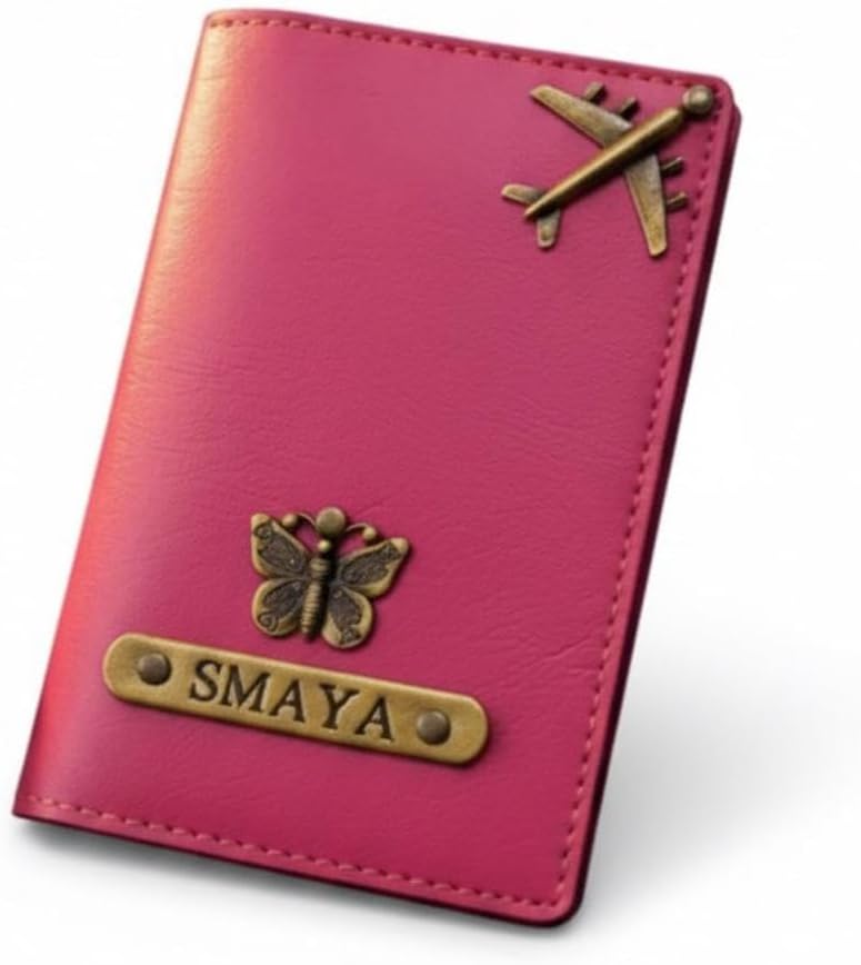 Pink Personalized Passport Cover 2 Faux Leather Passport Cover for Men's/Women's/Wallet/Bag