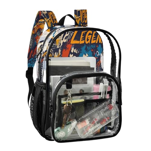 Graffiti Style Truck Clear Backpack - Stadium Approved Large 15.7-inch Waterproof Transparent Bag for Sports, Concerts, Work, Travel#4292