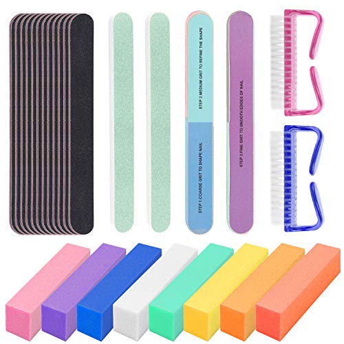 26Pcs Nail File and Buffer, Professional Manicure Tools Kit, Art Care Buffer Block Tools, 100/180 Grit Nail Scrubbing Brush, Fit for Girls or Women Who Like Nail Art