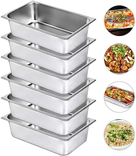 VEVOR 6 Pack Steam Table Pans 20.9 x 12.8 x 5.9 Inch Deep Steam Table Pan Full Size 20.5L Deep Food Container Stainless Steel Oven Tray Hotel Pans Anti-Jam Steam Table Food Pan
