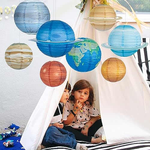 Image of 8 PCS Planet Paper Lanterns Outer Space Party Decorations Solar System Planets Hanging Lantern for Kids Space Theme Party Birthday Room Classroom Decorations