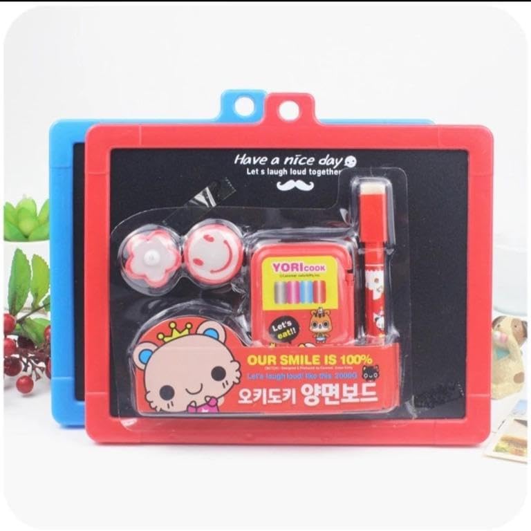 SHAKTISM Plastic White and Black Two in One Slate with Chalk, Marker, Eraser, for Kids Creative Learning Board for Toddlers, 2-Sided, with Markers & Magnet Random Colour Dispatch - (2in1Sate-1pc) 4