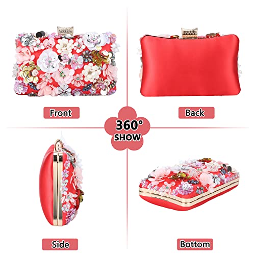 Fecialy Women's Floral Evening Handbags Colorful Rhinestone Clutch Purses Floral Bride Wedding Handbag Chain Shoulder Bag by Fecialy - Used condition - Image 2