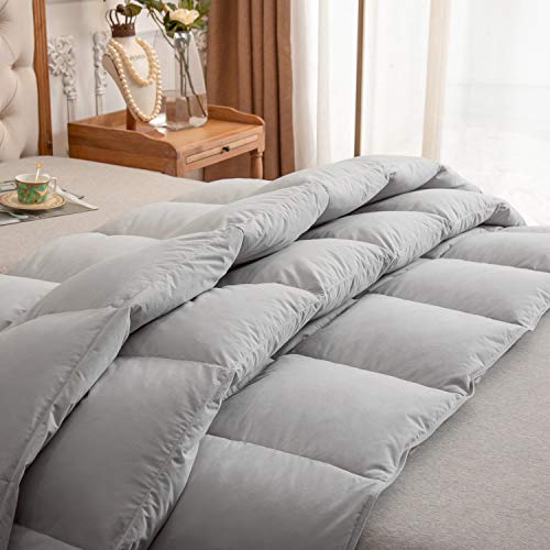 Royoliving Premium Greyduck Feathers Down Comforter Queen Full Size All Season Medium Warmth Grey 100% Cotton Cover Down Proof Duvet Insert With Corner Tabs, 50 Oz #TOP2