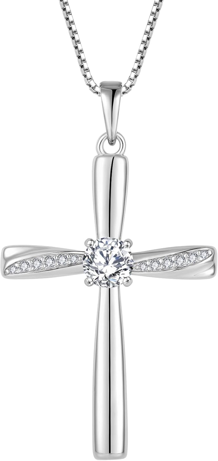 Cross Necklace 925 Sterling Silver Birthstone Pendant Stylish Minimalist Necklace Religious Jewelry Gifts for Women
