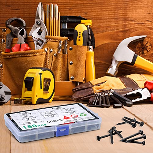 Aoeui SCREWS-03 Wood Screws Assortment Kit, 150 Pcs Screws For Drywall Wood, 8 Sizes Phillips Flat Head Sheetrock Screws Set thumb #4