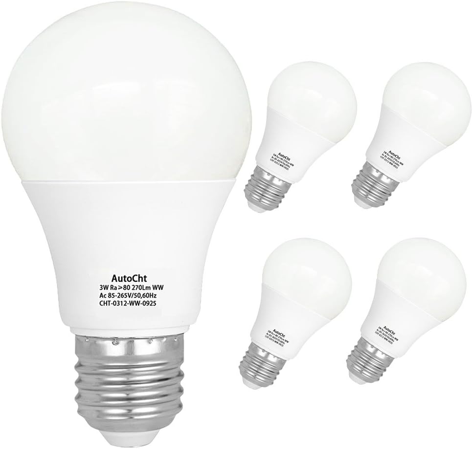 LED Light Bulbs 25 Watt Incandescent Equivalent High Bright E26 Base 3 Watt Warm White Energy Saving Bulbs Home Lighting 270 Lumens, A15, Pack of 5