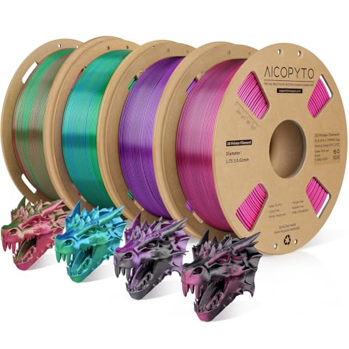 Image of 3D Printer Silk PLA Filament 1.75mm, Shiny Dual Color Bundle, Dimensional Accuracy + /- 0.02 mm, Easy to Print for Most FDM 3D Printers, 4 Spools 1KG Each