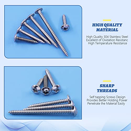 Glarks 240Pcs M3x12mm/16mm/20mm/25mm/30mm/40mm 304 Stainless Steel Phillips Truss Head Sheet Metal Tek Screws Assortment Kit - Image 3