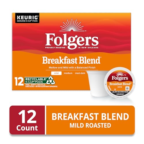 Image of Folgers Breakfast Blend Mild Roast Coffee, 12 Keurig K-Cup Pods