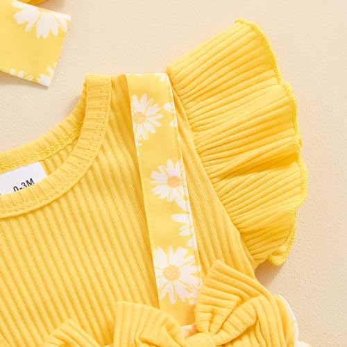 Newborn Baby Girl Outfit Fly Sleeve Floral Romper Dress Headband Infant Cute Summer Clothes Set4