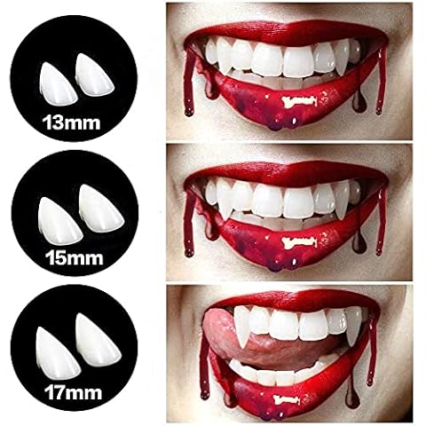 KKINYAS 3 Pairs Vampire Teeth Fangs with Adhesive, Halloween Party Fangs Werewolf Cosplay, Vampire Dentures Props Horror Party for Kids/Adults Favors Cover
