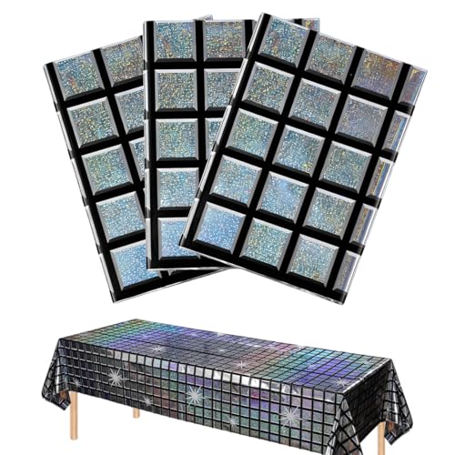 UYVPAER Lot De 3 Chemins De Table - 200 X 100 Cm - Paillettes Argentées - Décoration De Table Vintage - Pour Fête Disco Des Années 70 Et 80 - Danse