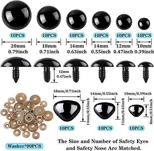 SANNIX 90 pcs10-20 mm Safety Eyes and Safety Noses - Image 2