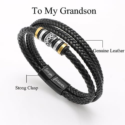 Leather-Bracelet-for-Men-Birthday-Gifts-for-Grandson-Braided-Leather-Cuff-Bracelet-for-Teen-Boys-Religious-Bracelet-Black-Leather-Wristband-Christmas-Graduation-New-Year-Gifts