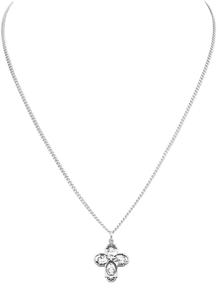Rosemarie's Religious Gifts Small Four Way Cross with Holy Spirit Pendant Necklace, 18"