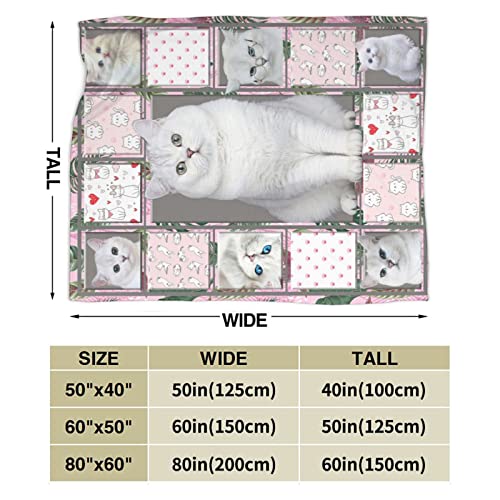 Cat Blanket For Cat Lovers Soft Warm Cute White Cats Fleece Throw Blanket Plush Fuzzy Fluffy Kitten Animal Pets Pattern Gift Flannel Blankets For Kids Adults 50"X40" #TOP3