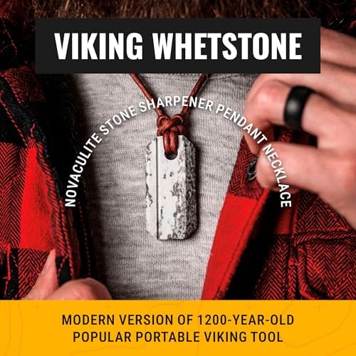 Wazoo Viking-hanger met slijpsteen, messenslijper, Arkansas Novaculiet op leren koord, Novaculiet van Noords geïnspireerd, Novaculiet uit Arkansas
