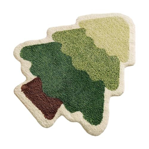 Tapete de ducha de Navidad, absorbente, grueso, antideslizante, 23.62 x 31.5 pulgadas, verde suave, lavable, tapete de Navidad para baño, dormitorio, entrada